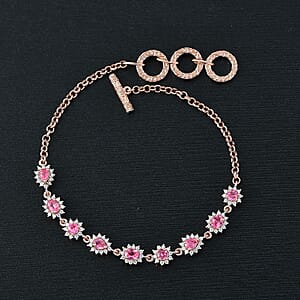 D'Joy Premium Mahenge Spinel and Moissanite 2.35 ctw Regal Rhythm Bracelet in 18K Vermeil Rose Gold Over Sterling Silver (6.50-8.0In)