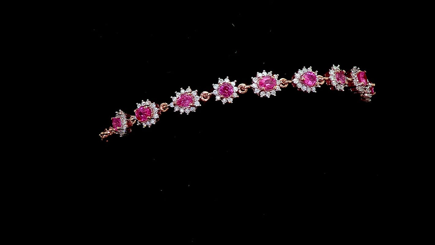 D'Joy Premium Mahenge Spinel and Moissanite 2.35 ctw Regal Rhythm Bracelet in 18K Vermeil Rose Gold Over Sterling Silver (6.50-8.0In)