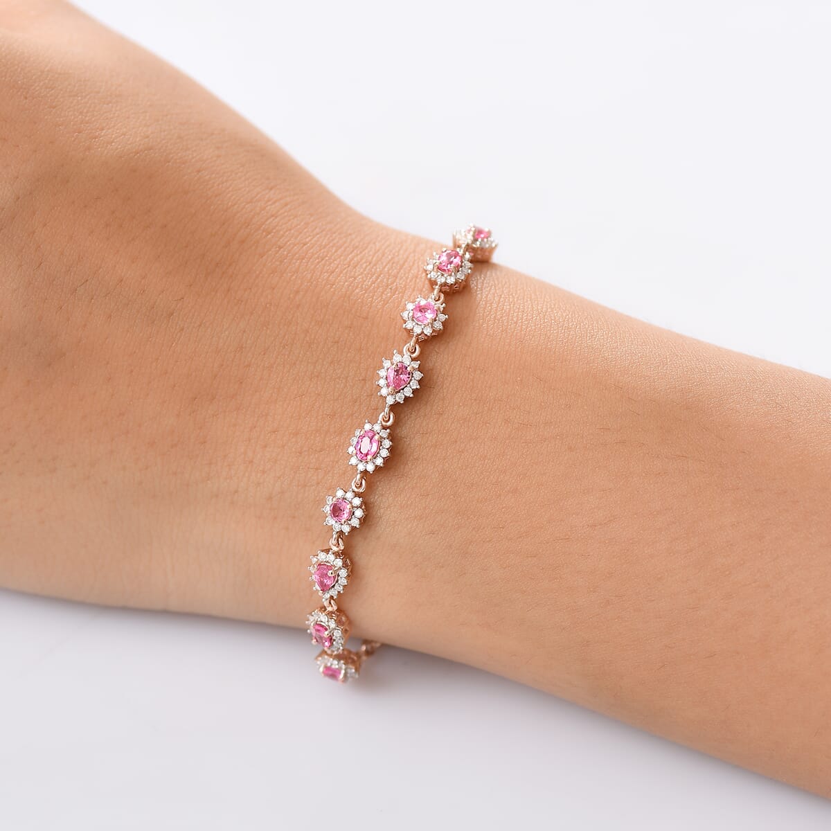 D’Joy Premium Mahenge Spinel and Moissanite 2.35 ctw Bracelet in 18K Vermeil Rose Gold Over Sterling Silver (7.25 In) image number 2