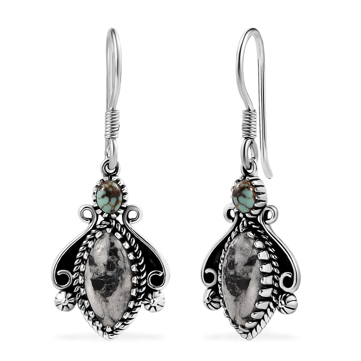 D’Joy Artisan Crafted White Buffalo and Blue Horizon Turquoise 4.20 ctw Earrings in Sterling Silver image number 0
