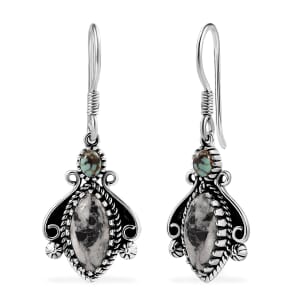D’Joy Artisan Crafted White Buffalo and Blue Horizon Turquoise 4.20 ctw Earrings in Sterling Silver