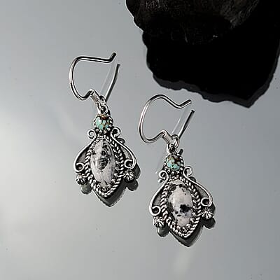 D'Joy Artisan Crafted White Buffalo and Blue Horizon Turquoise 4.20 ctw Earrings in Sterling Silver