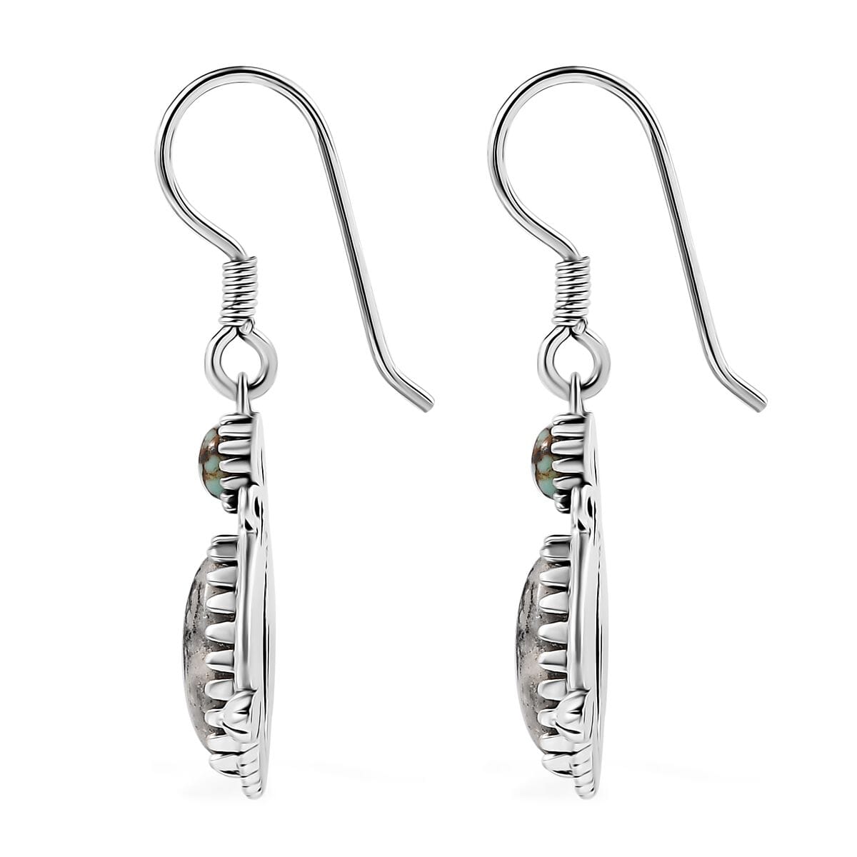 D’Joy Artisan Crafted White Buffalo and Blue Horizon Turquoise 4.20 ctw Earrings in Sterling Silver image number 3