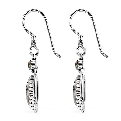 D'Joy Artisan Crafted White Buffalo and Blue Horizon Turquoise 4.20 ctw Earrings in Sterling Silver