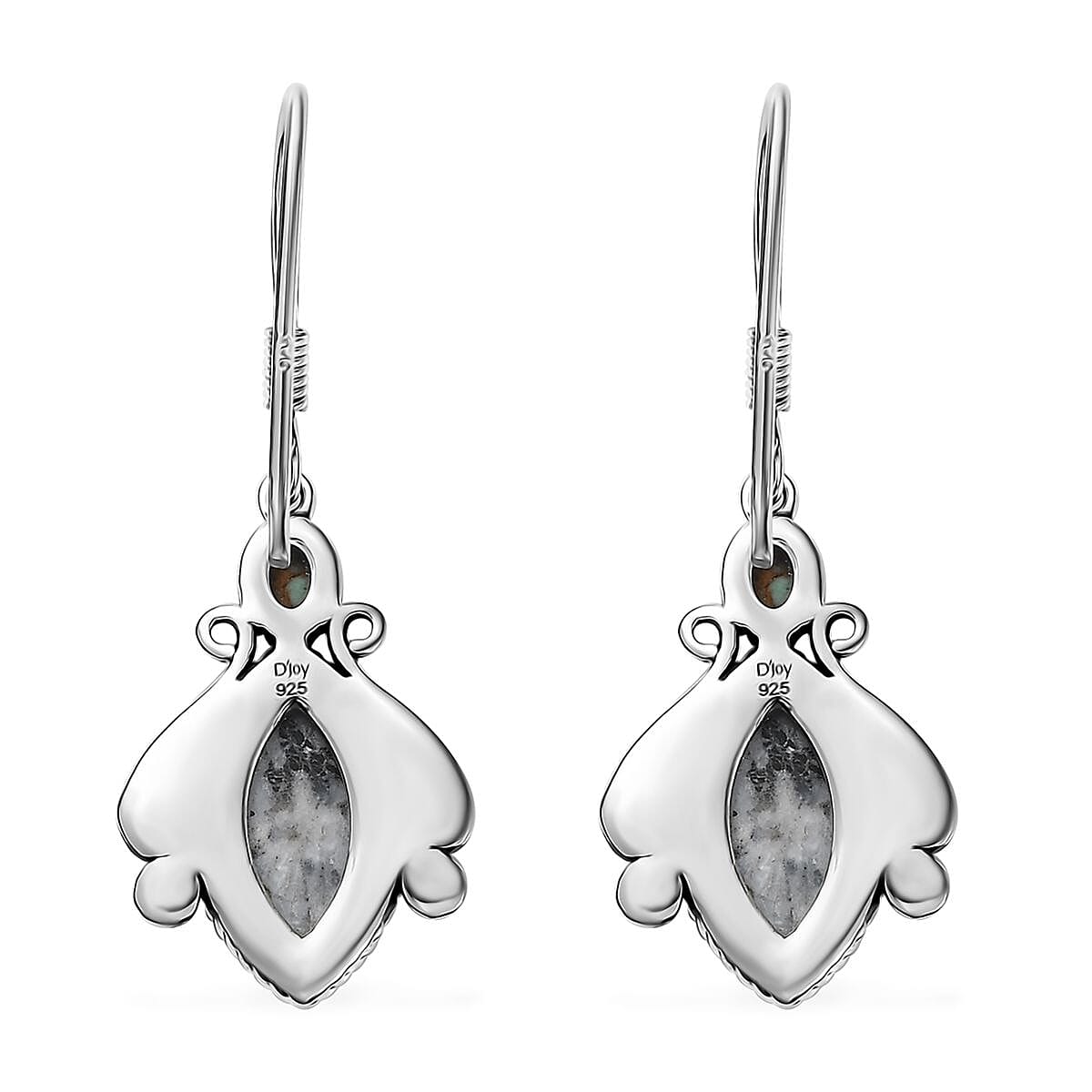 D'Joy Artisan Crafted White Buffalo and Blue Horizon Turquoise 4.20 ctw Earrings in Sterling Silver