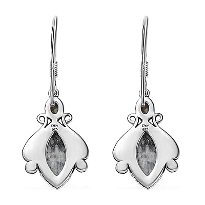 D'Joy Artisan Crafted White Buffalo and Blue Horizon Turquoise 4.20 ctw Earrings in Sterling Silver
