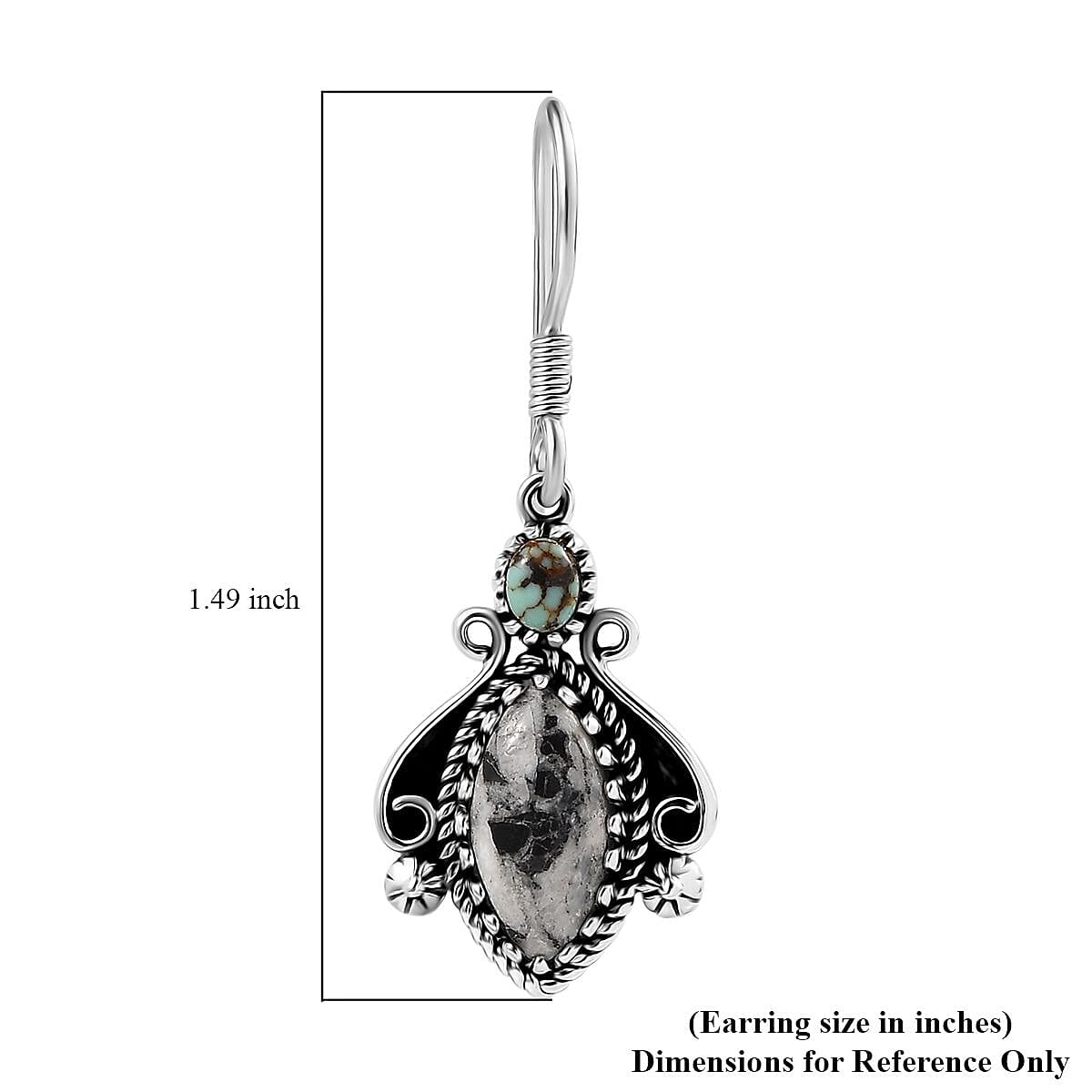 D'Joy Artisan Crafted White Buffalo and Blue Horizon Turquoise 4.20 ctw Earrings in Sterling Silver