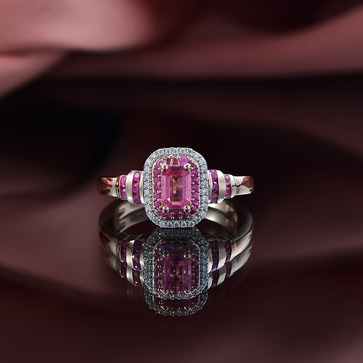 D’Joy Premium Mahenge Spinel and Multi Gemstone 1.00 ctw Ring in 18K Vermeil Rose Gold Over Sterling Silver (Size 6.0) image number 1