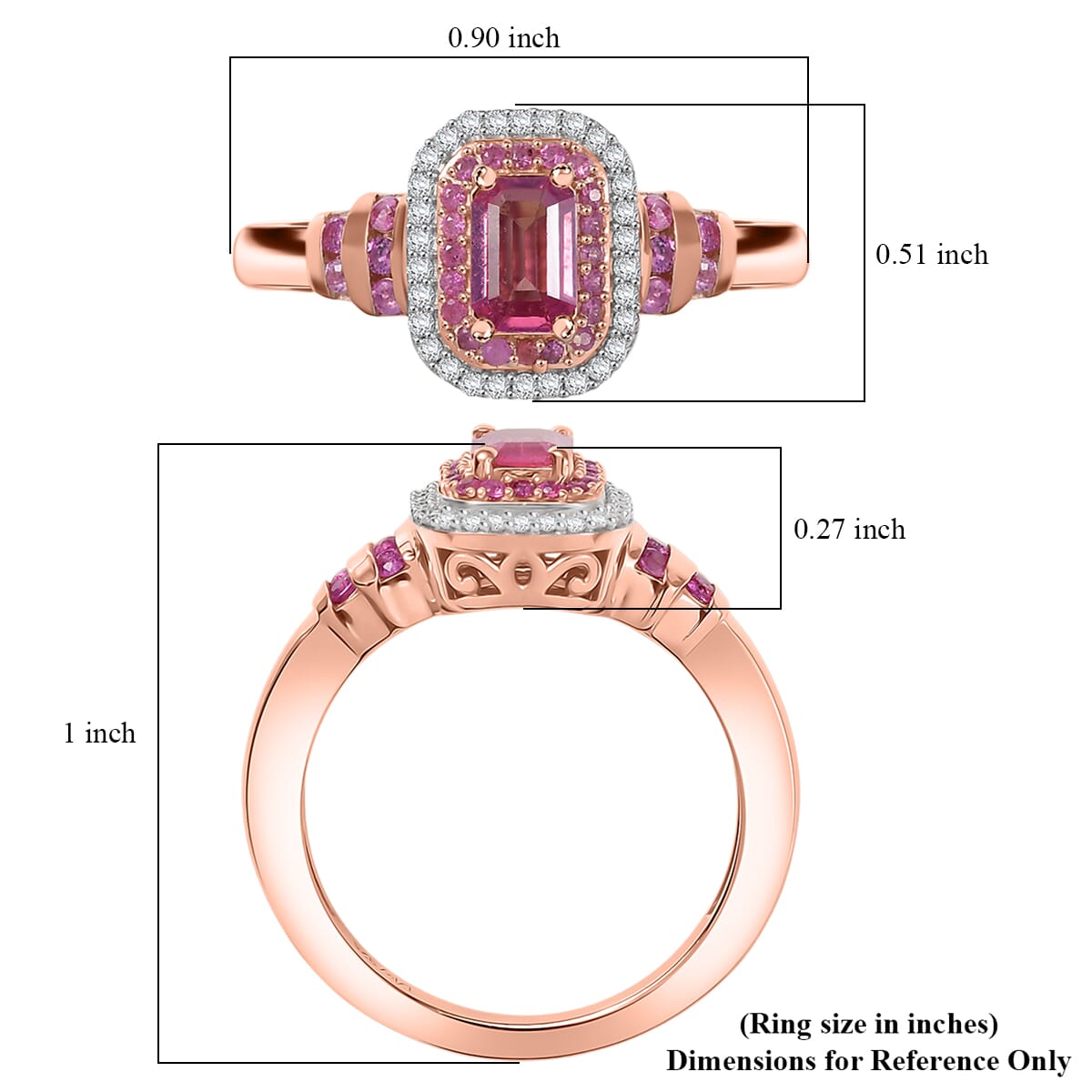 D’Joy Premium Mahenge Spinel and Multi Gemstone 1.00 ctw Ring in 18K Vermeil Rose Gold Over Sterling Silver (Size 6.0) image number 5
