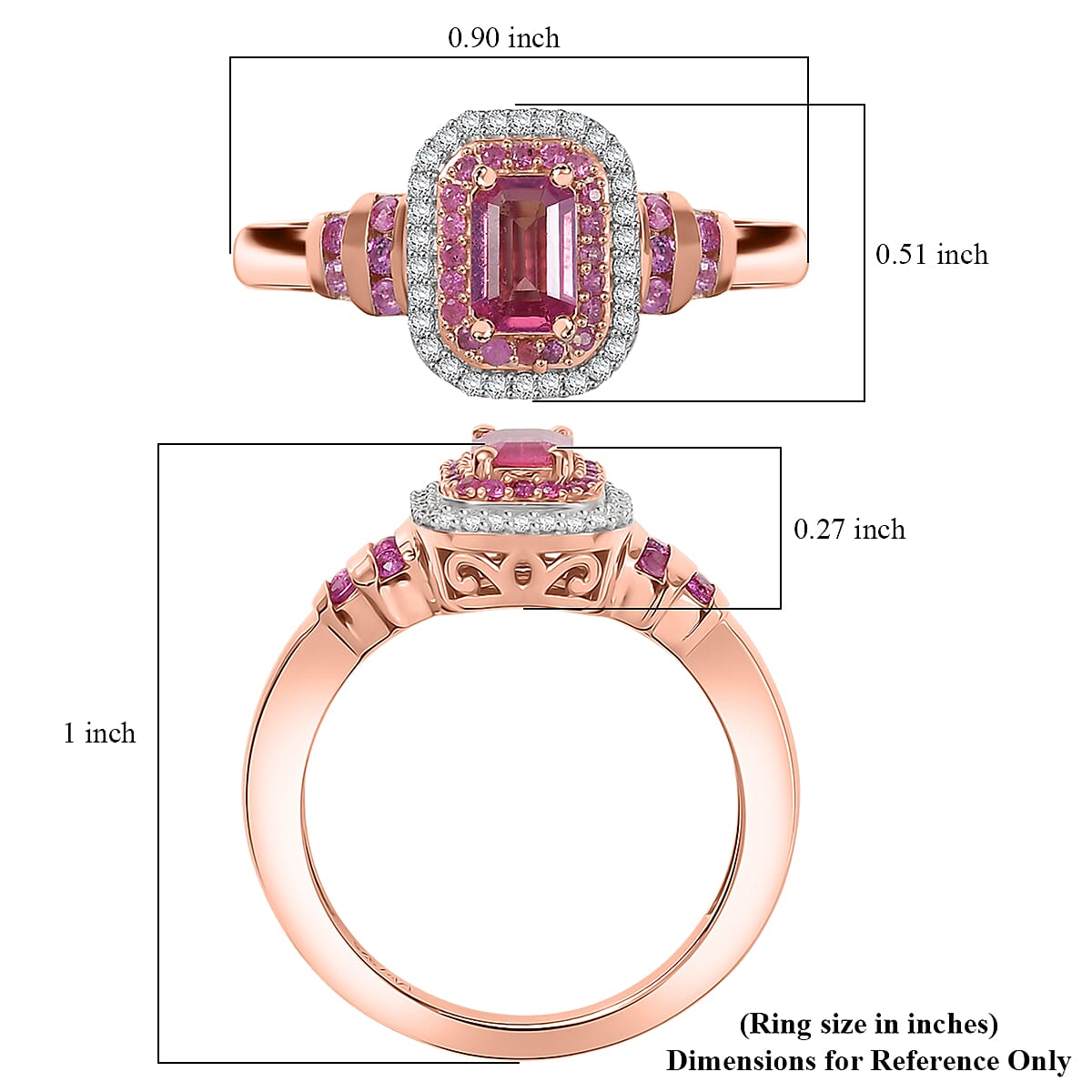 D'Joy Premium Mahenge Spinel and Multi Gemstone 1.00 ctw Regal Rhythm Ring in 18K Vermeil Rose Gold Over Sterling Silver (Size 9.0) image number 5