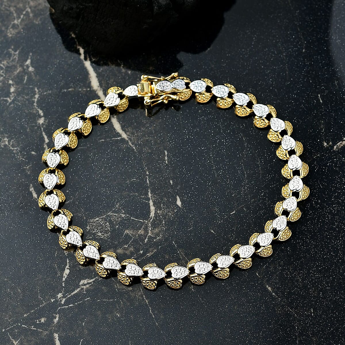 EverTrue Diamond Accent Eternal Hearts Bracelet 18K YG Plated and Platinum Bond (7.25 In) image number 1