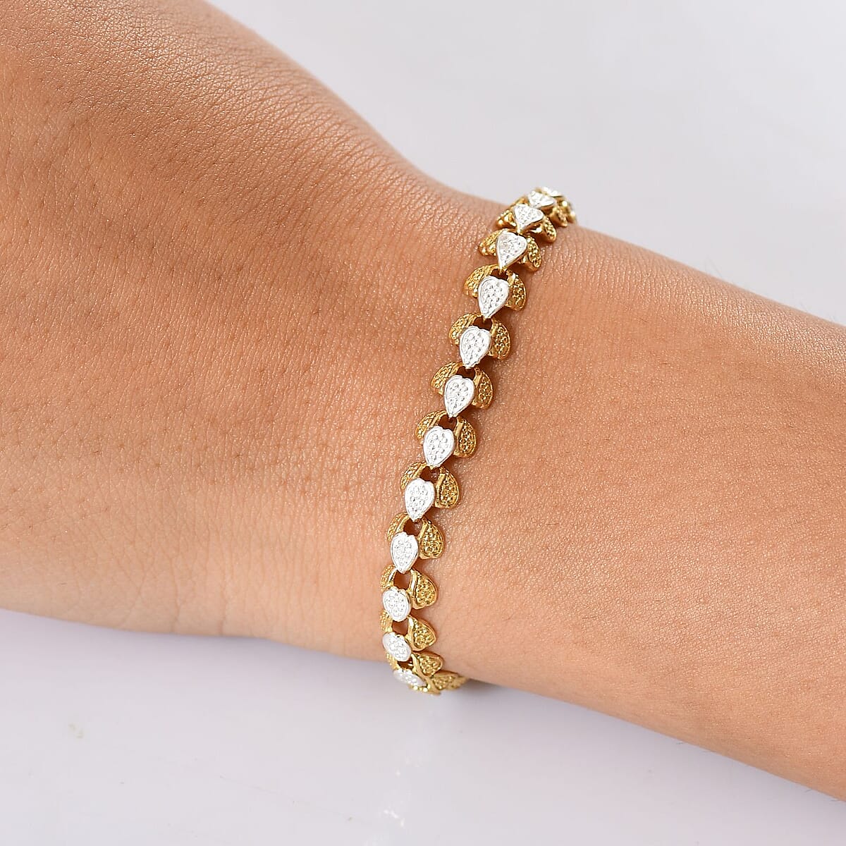 EverTrue Diamond Accent Eternal Hearts Bracelet 18K YG Plated and Platinum Bond (7.25 In) image number 2