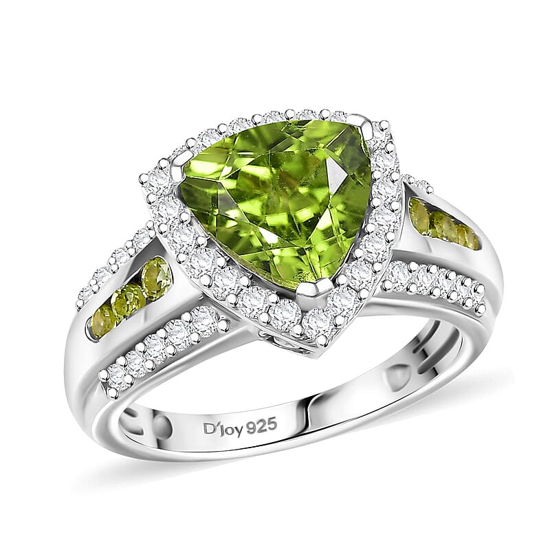 D'Joy Hebei Peridot and White Zircon 3.75 ctw Green Crest Ring in Rhodium Over Sterling Silver (Size 10.0)
