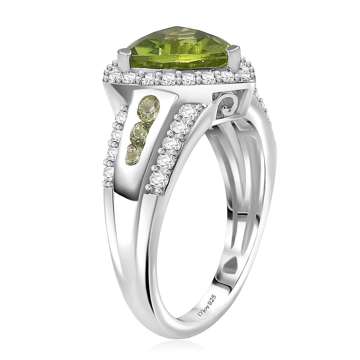 D'Joy Hebei Peridot and White Zircon 3.75 ctw Green Crest Ring in Rhodium Over Sterling Silver (Size 10.0) image number 3