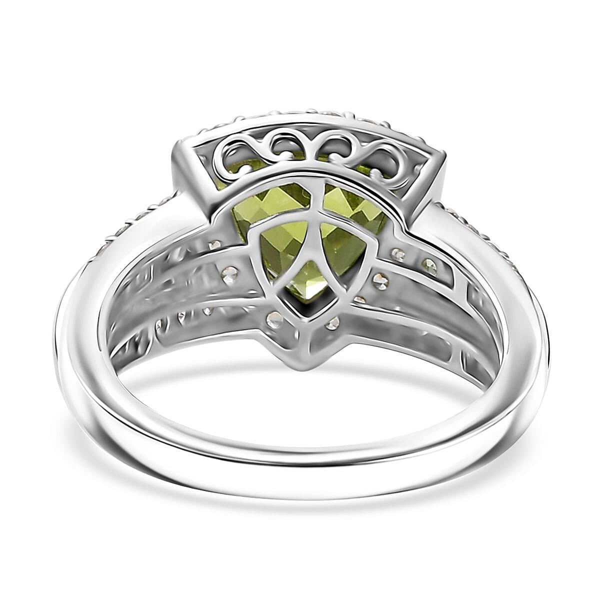 D'Joy Hebei Peridot and White Zircon 3.75 ctw Green Crest Ring in Rhodium Over Sterling Silver (Size 10.0)