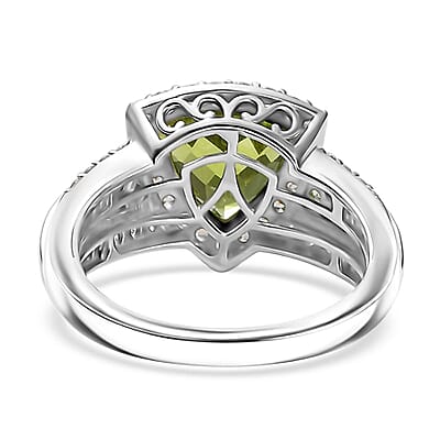 D'Joy Hebei Peridot and White Zircon 3.75 ctw Green Crest Ring in Rhodium Over Sterling Silver (Size 10.0)