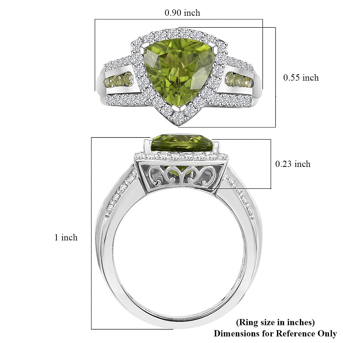 D'Joy Hebei Peridot and White Zircon 3.75 ctw Green Crest Ring in Rhodium Over Sterling Silver (Size 10.0)