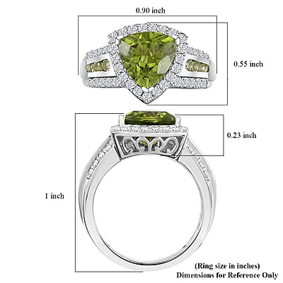 D'Joy Hebei Peridot and White Zircon 3.75 ctw Green Crest Ring in Rhodium Over Sterling Silver (Size 10.0)