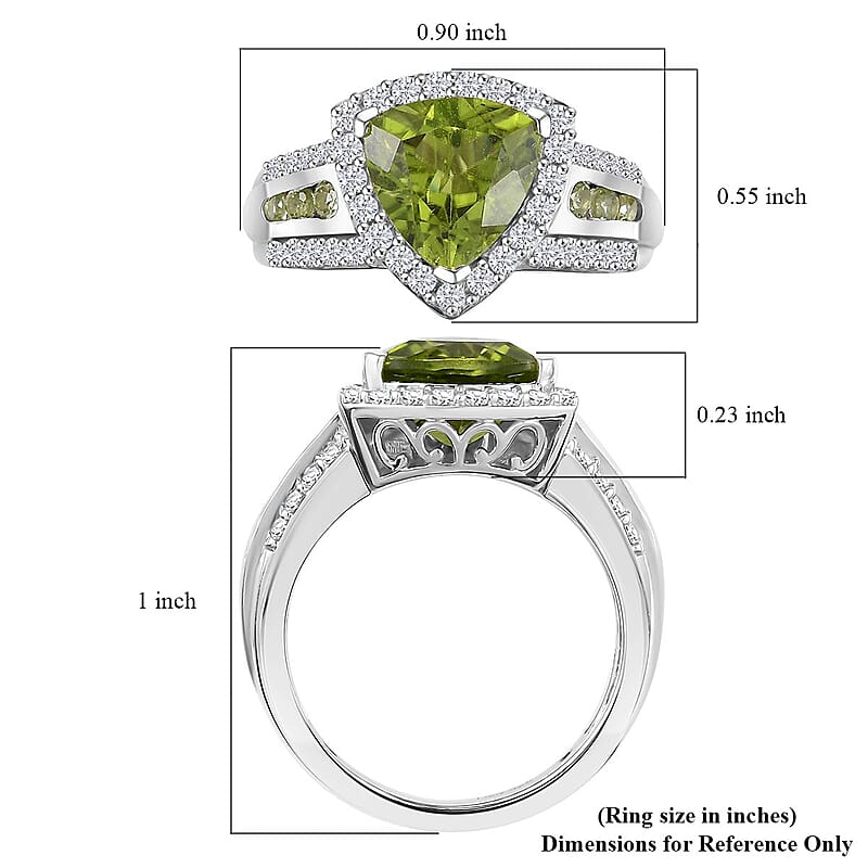 D'Joy Hebei Peridot and White Zircon 3.75 ctw Green Crest Ring in Rhodium Over Sterling Silver (Size 11.0)
