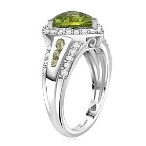 D'Joy Hebei Peridot and White Zircon 3.75 ctw Green Crest Ring in Rhodium Over Sterling Silver (Size 5.0)