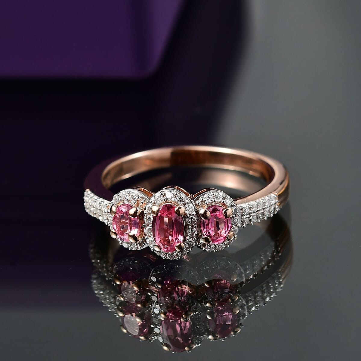 D'Joy Premium Mahenge Spinel, Moissanite Ring in 18K Vermeil RG Over Sterling Silver (Size 10.0) 0.85 ctw image number 1