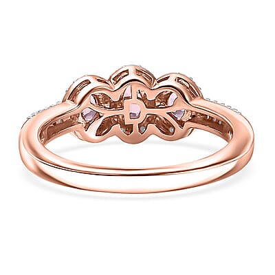 D'Joy Premium Mahenge Spinel and Moissanite 0.85 ctw Royal Trilogy Ring in 18K Vermeil Rose Gold Over Sterling Silver (Size 10.0)