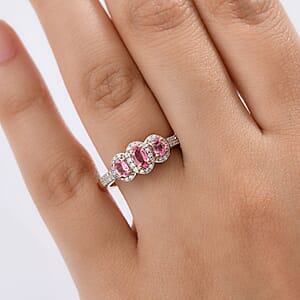 D'Joy Premium Mahenge Spinel and Moissanite 0.85 ctw Royal Trilogy Ring in 18K Vermeil Rose Gold Over Sterling Silver (Size 6.0)