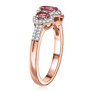 D'Joy Premium Mahenge Spinel and Moissanite 0.85 ctw Royal Trilogy Ring in 18K Vermeil Rose Gold Over Sterling Silver (Size 7.0)