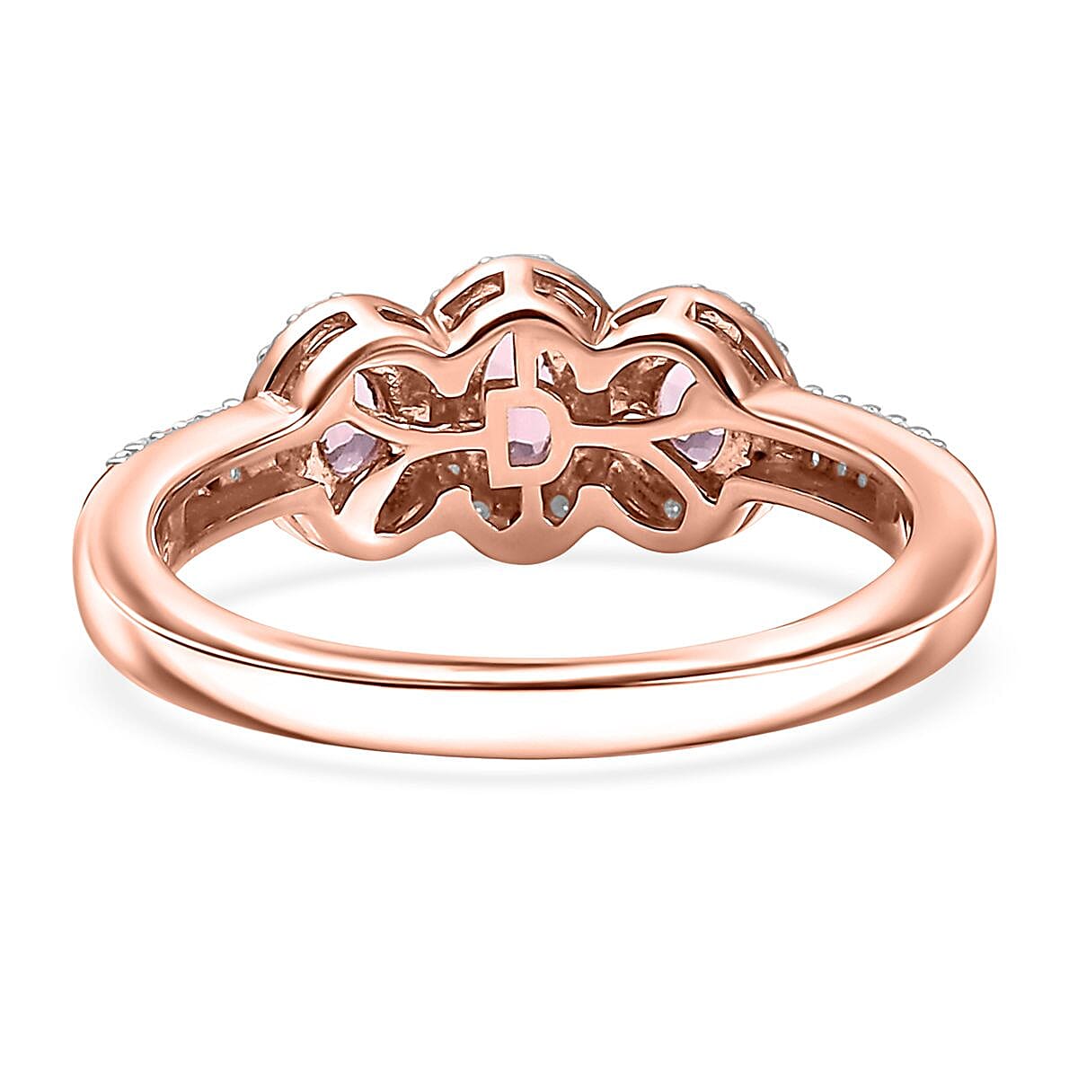D'Joy Premium Mahenge Spinel and Moissanite 0.85 ctw Royal Trilogy Ring in 18K Vermeil Rose Gold Over Sterling Silver (Size 9.0) image number 4