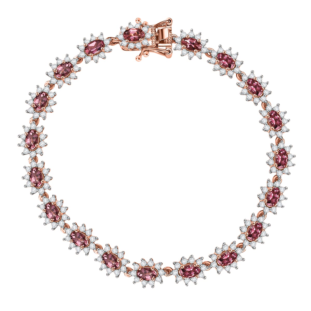 D'Joy Premium Blush Tourmaline and White Zircon 5.15 ctw Blush Bloom Bracelet in 18K Vermeil Rose Gold Over Sterling Silver (7.25 In) image number 0