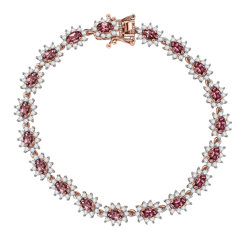 D'Joy Premium Blush Tourmaline and White Zircon 5.15 ctw Blush Bloom Bracelet in 18K Vermeil Rose Gold Over Sterling Silver (7.25 In)