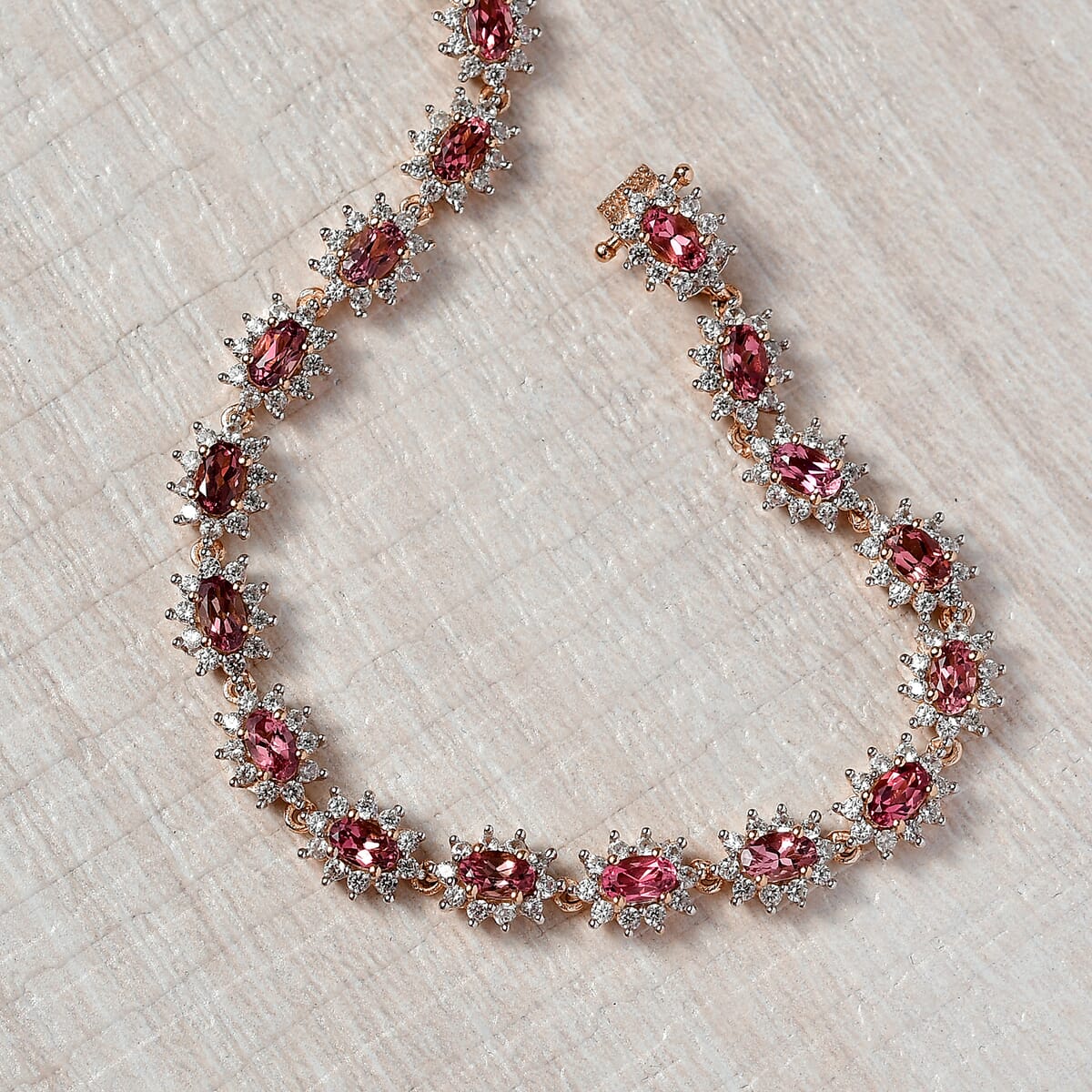 D'Joy Premium Blush Tourmaline and White Zircon 5.15 ctw Blush Bloom Bracelet in 18K Vermeil Rose Gold Over Sterling Silver (7.25 In) image number 1