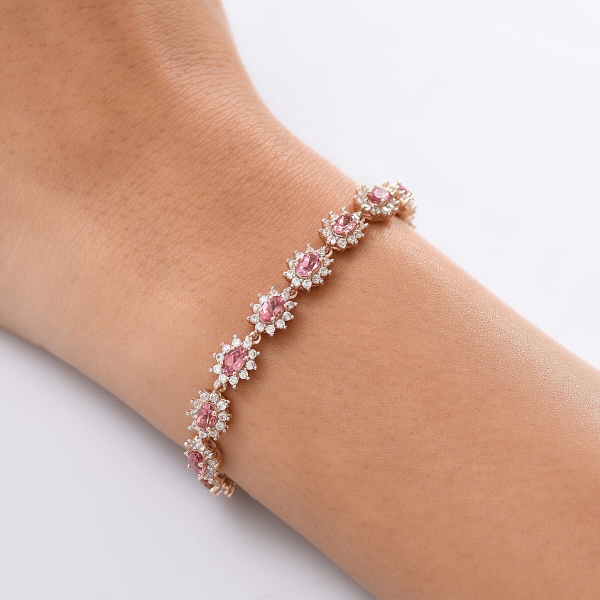 D'Joy Premium Blush Tourmaline and White Zircon 5.15 ctw Blush Bloom Bracelet in 18K Vermeil Rose Gold Over Sterling Silver (7.25 In) image number 2