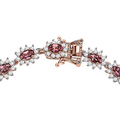 D'Joy Premium Blush Tourmaline and White Zircon 5.15 ctw Blush Bloom Bracelet in 18K Vermeil Rose Gold Over Sterling Silver (7.25 In)