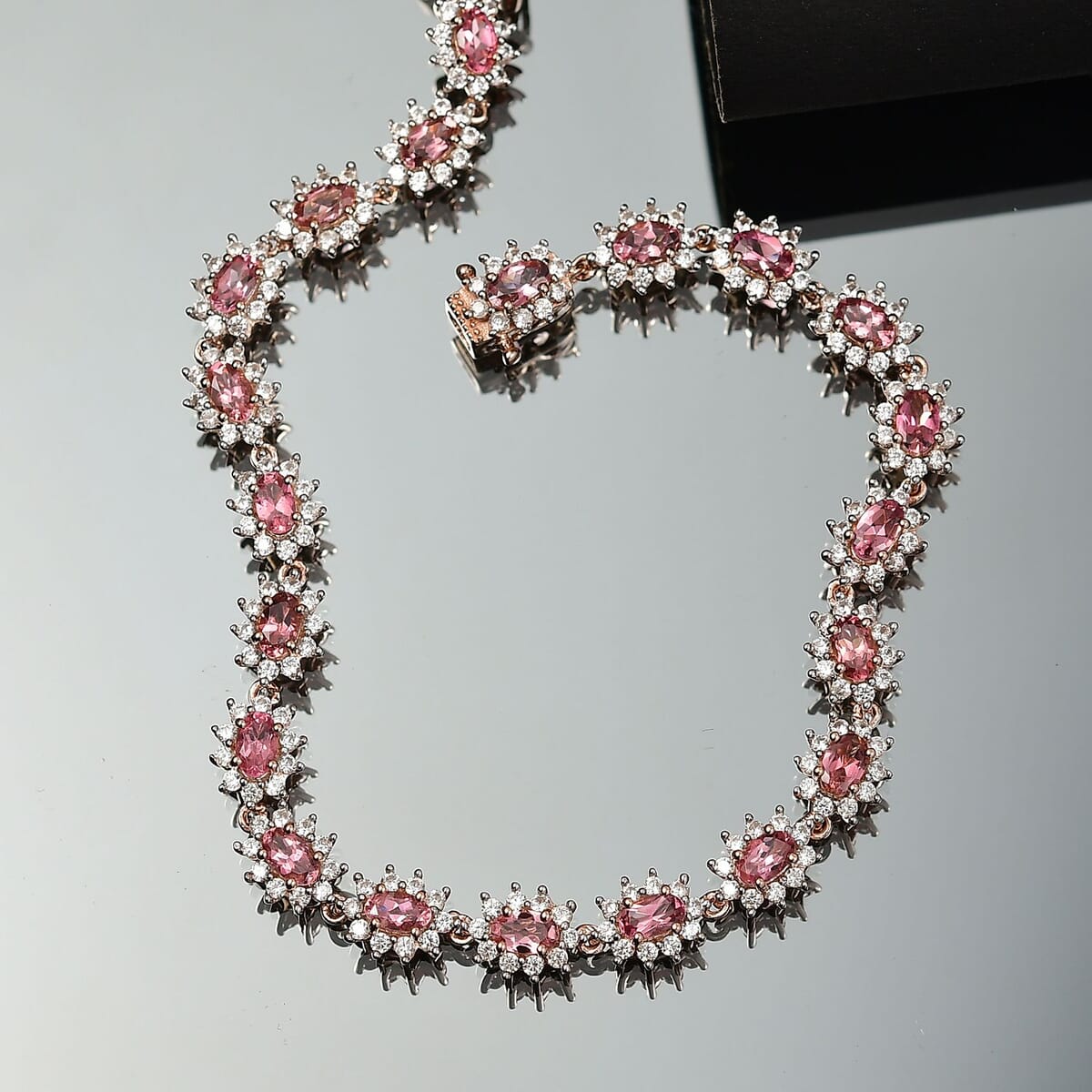 D'Joy Premium Blush Tourmaline and White Zircon 9.60 ctw Bracelet in 18K Vermeil Rose Gold Over Sterling Silver (8.00 In) image number 1