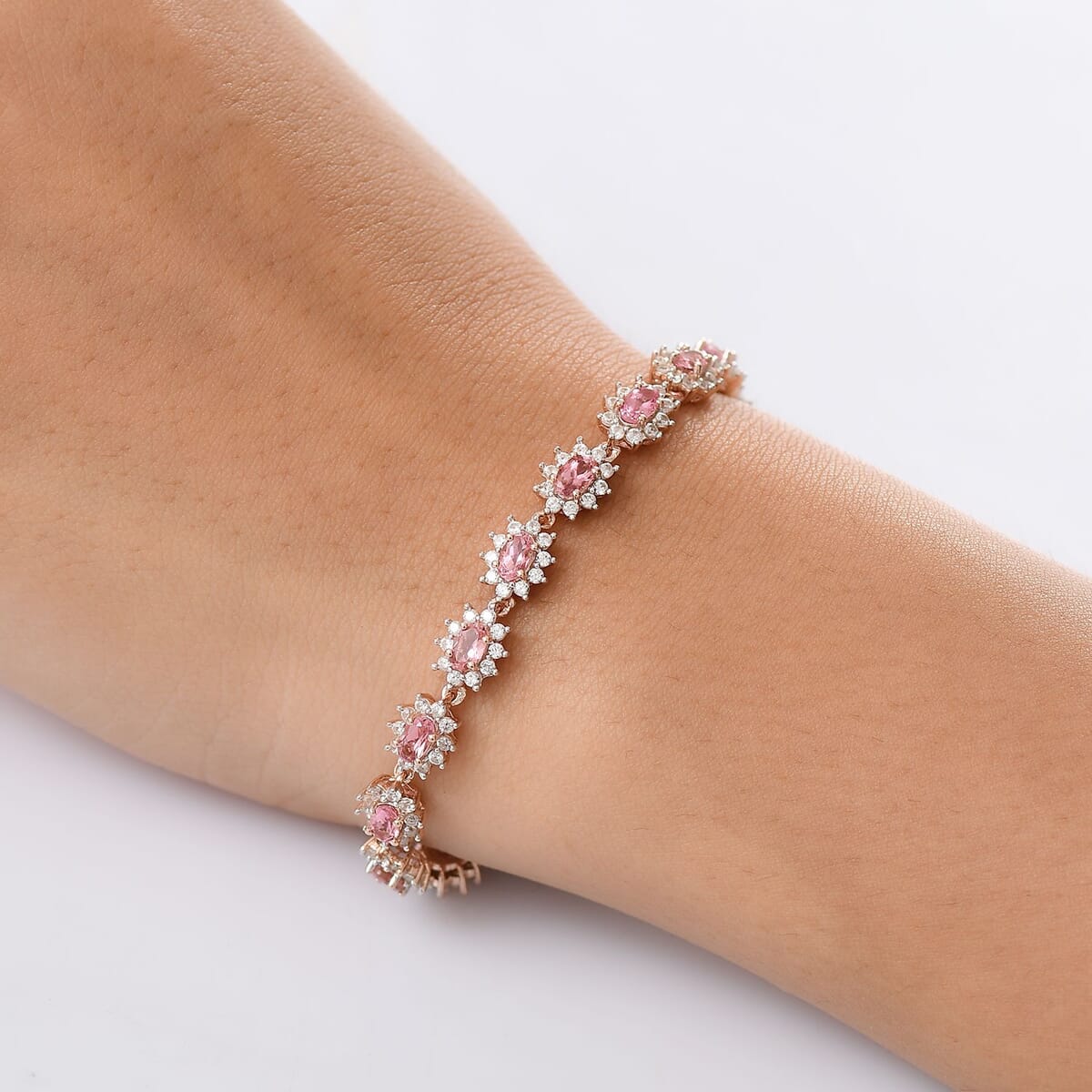 D'Joy Premium Blush Tourmaline and White Zircon 9.60 ctw Bracelet in 18K Vermeil Rose Gold Over Sterling Silver (8.00 In) image number 2