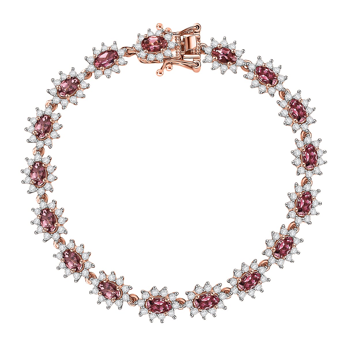 D'Joy Premium Blush Tourmaline and White Zircon 8.70 ctw Blush Bloom Bracelet in 18K Vermeil Rose Gold Over Sterling Silver (6.50 In) image number 0