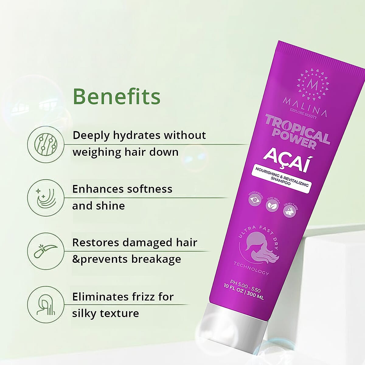 Malina Tropical Power Acai Nourishing & Revitalizing Shampoo (10oz) (Ships in 5-7 Days) image number 1