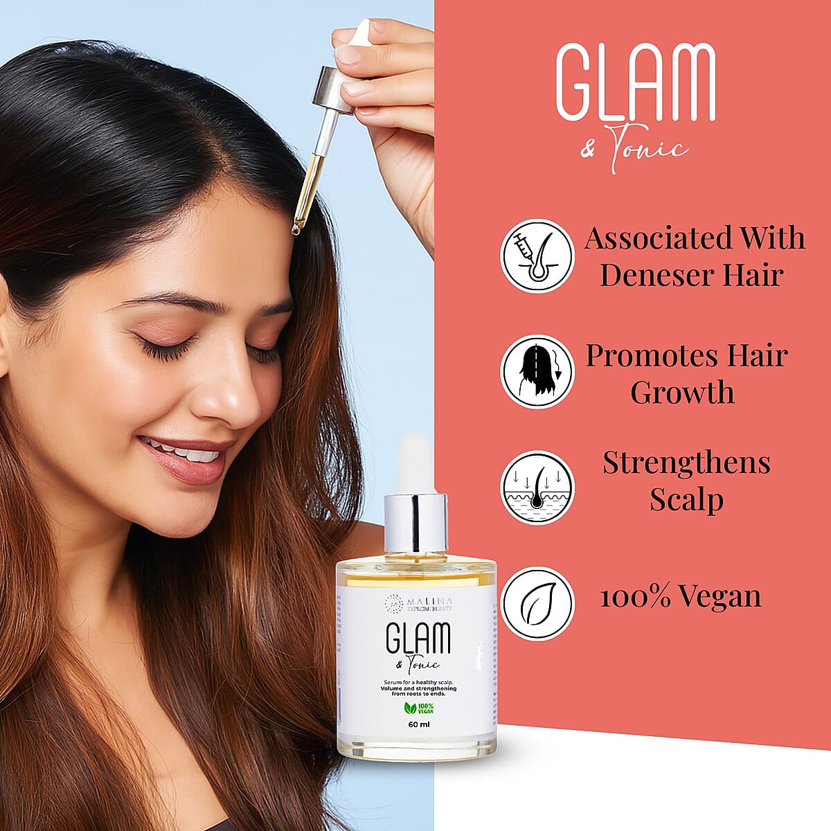 Malina Glam & Tonic Nourishing Hair & Scalp Serum (2oz) image number 3
