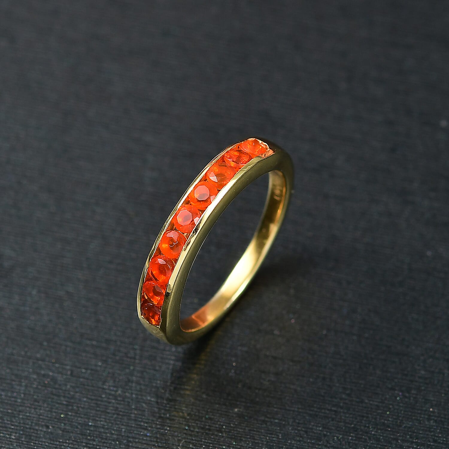 D'Joy Fire Opal 0.38 ctw Band Ring in 14K Yellow Gold Over Sterling Silver (Size 8.0)