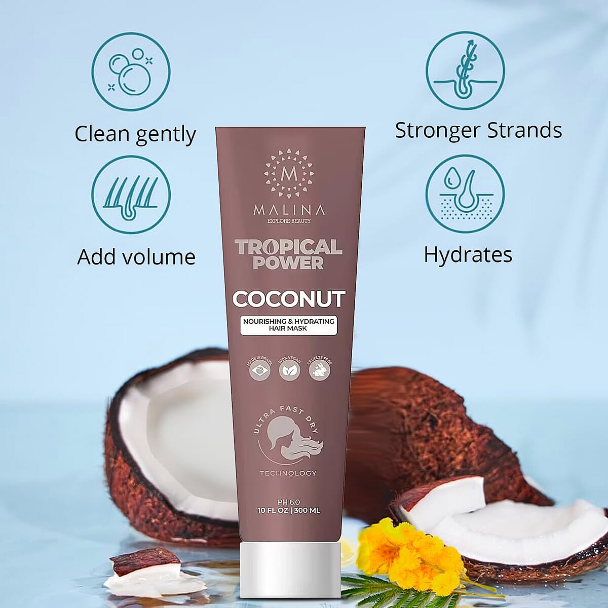 Malina Tropical Power Coconut Nourishing & Hydrating Hair Mask (10oz) image number 2