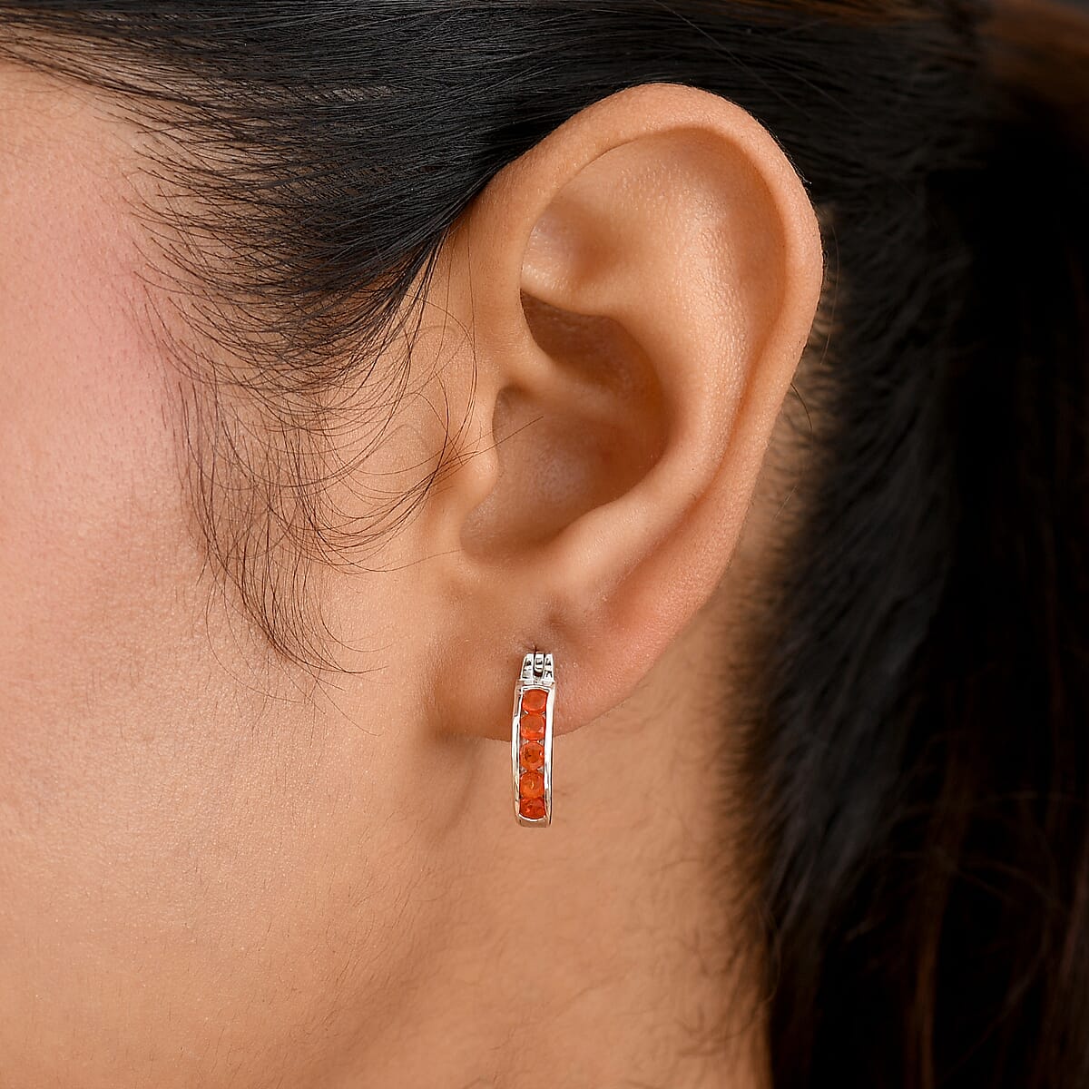 D'Joy Fire Opal 0.50 ctw Earrings in Platinum Over Sterling Silver image number 2