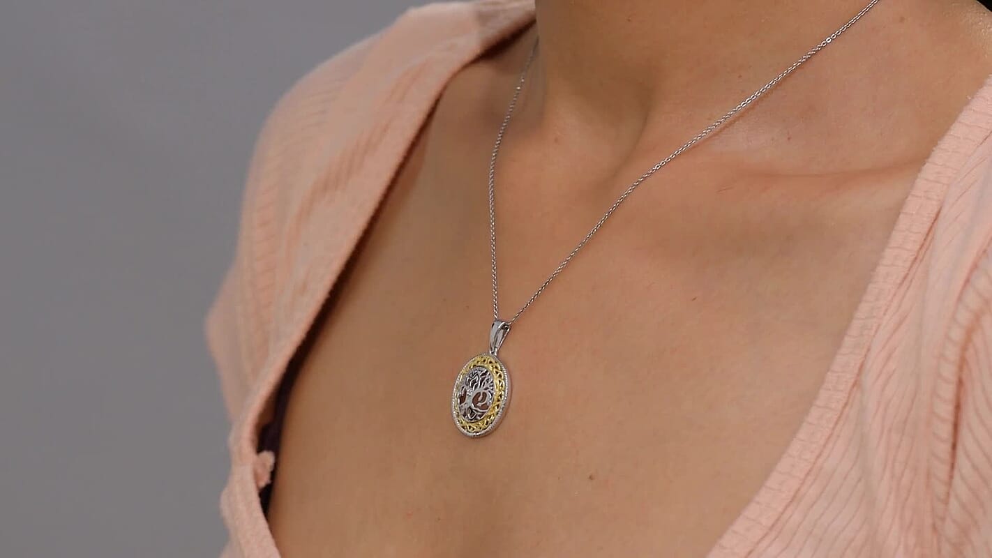 D'Joy Moissanite Pendant without Chain in Platinum and 18K Vermeil YG Over Sterling Silver