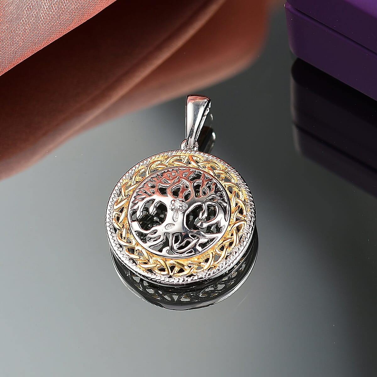 D'Joy Moissanite Pendant without Chain in Platinum and 18K Vermeil YG Over Sterling Silver image number 1