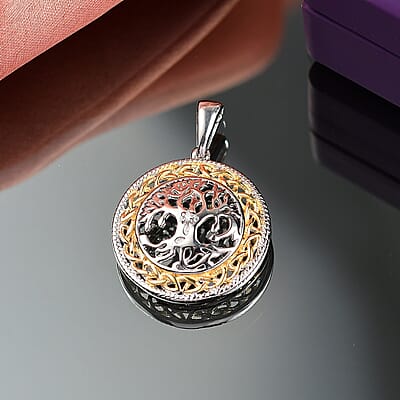 D'Joy Moissanite Pendant without Chain in Platinum and 18K Vermeil YG Over Sterling Silver