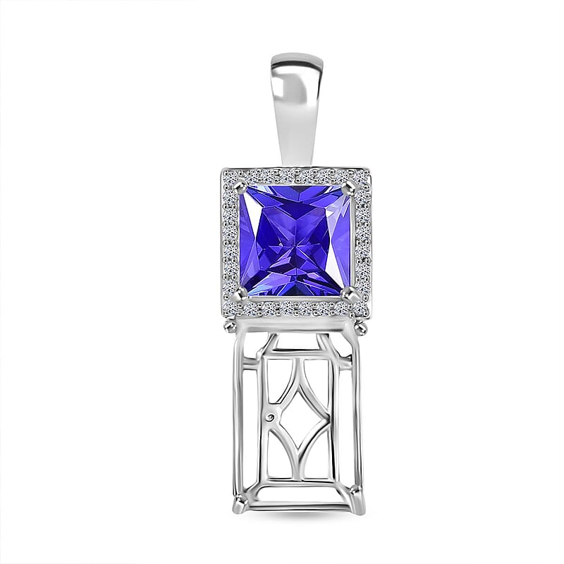 Luxuriant 950 Platinum AAAA Tanzanite, Diamond (E-F, VS2) Mounting Pendant 2.40 ctw