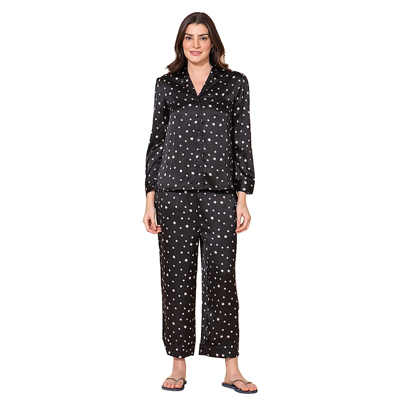 Tamsy Black 100% Polyester Nightwear Set - L