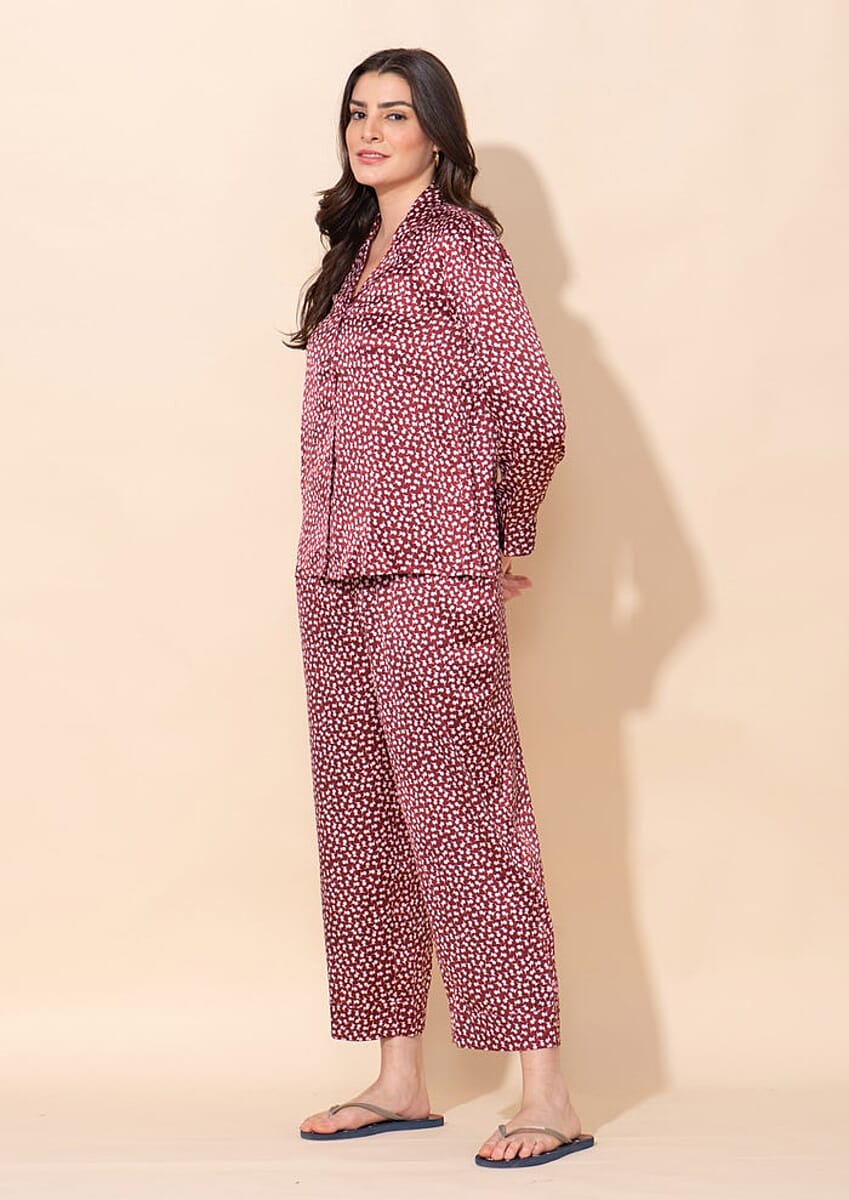 TAMSY Red and White Deer Print Nightwear Set - M image number 2