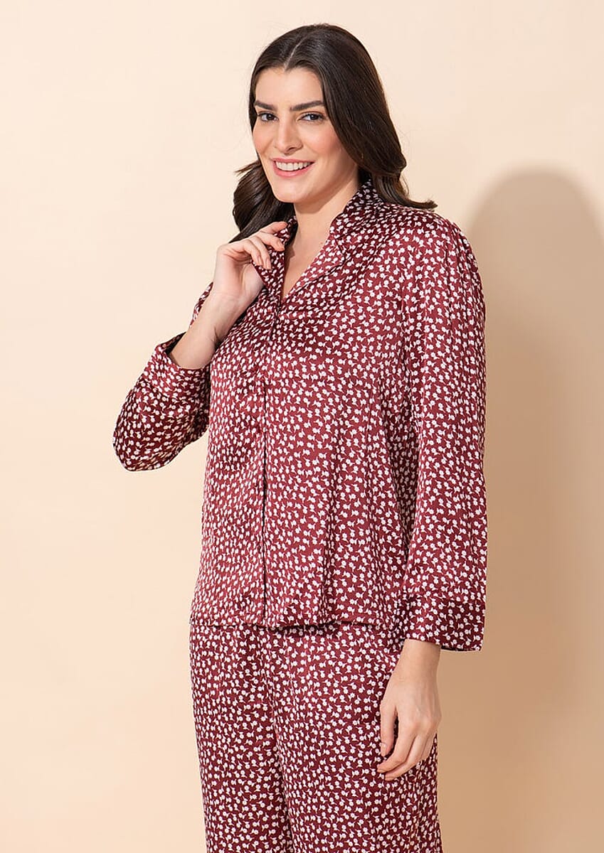 TAMSY Red and White Deer Print Nightwear Set - M image number 3