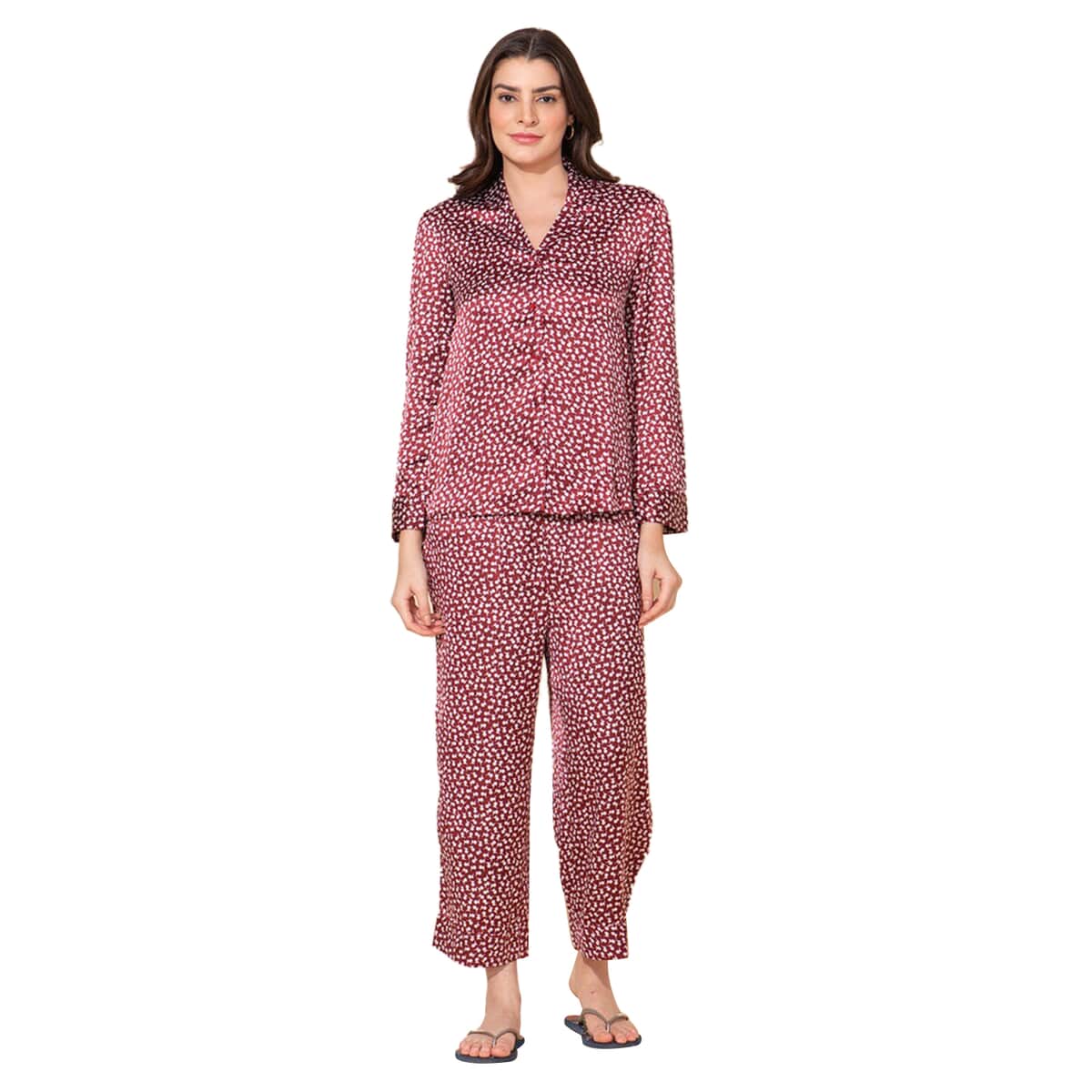 Tamsy Red and White Deer Print Nightwear Set - 1X image number 0